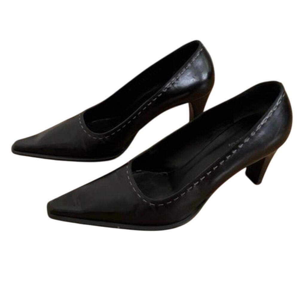 Vintage black Gucci Office Sire leather stitch pump heels Y2K / Tom Ford Era 6.5